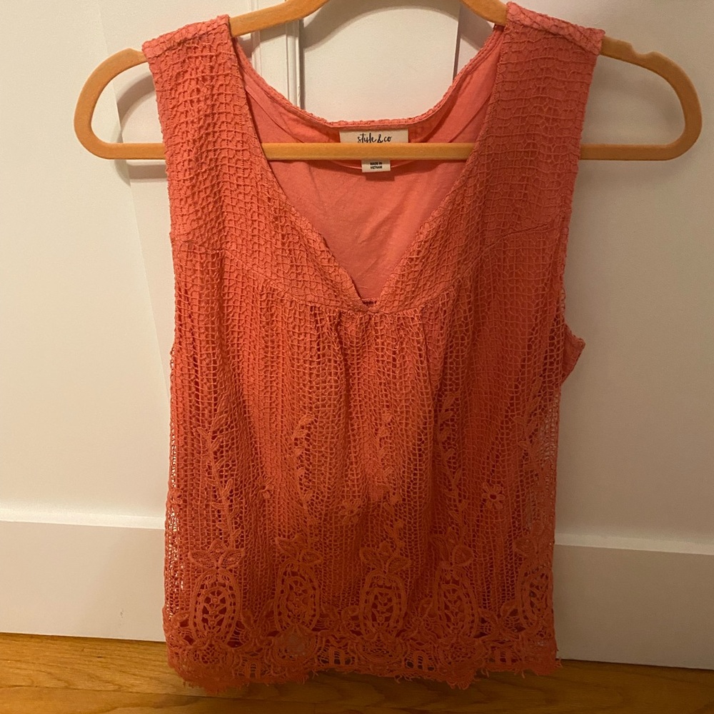 Style & Co Pink Lace Tank